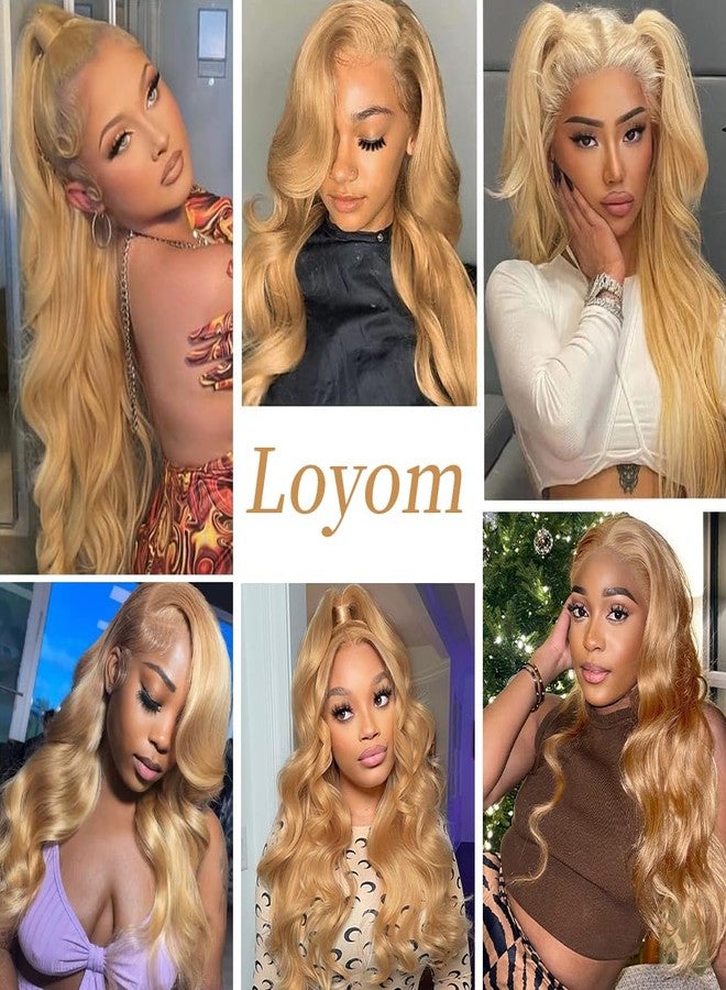 Loyom باروكة شعر طبيعي من لويوم، لون أشقر عسلي، طول 28 بوصة، دانتيل أمامي، شعر بشري، 13x4، مموج، بدون غراء، كثافة 200، لون أشقر عسلي 27#، دانتيل أمامي عالي الدقة - Image 3